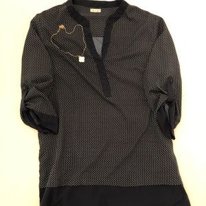 Light weight, silky navy tunic with white print